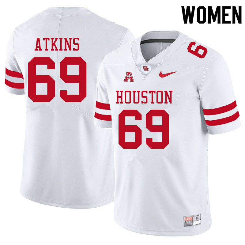 Women #69 Joshua Atkins Houston Cougars College Football Jerseys Sale-White - Click Image to Close